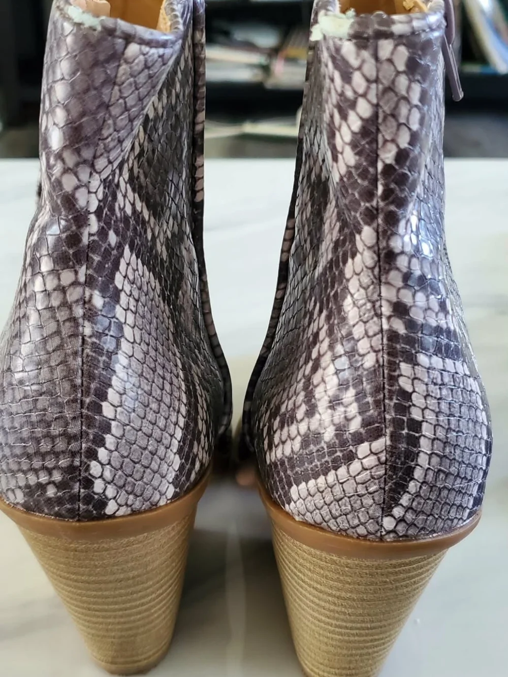 Express Gray Snake-Print Pointed Ankle Booties